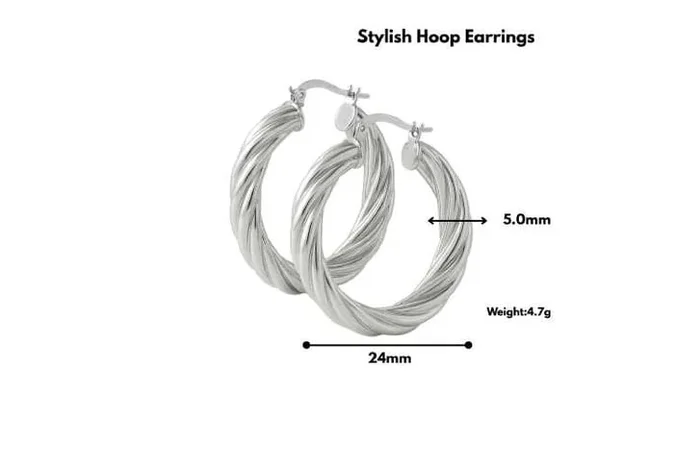 Sterling Silver 5mm Twisted Hoop Earrings – Hypoallergenic Creole Hoops, Multiple Sizes