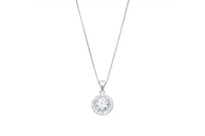 Sterling Silver Cubic Zirconia Halo Necklace – S925 Hallmark