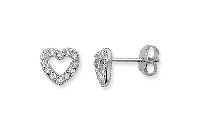 Sterling Silver Cubic Zirconia Heart Stud Earrings – 7mm S925 Hallmarks