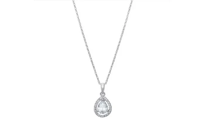 Sterling Silver Cubic Zirconia Tear Drop Pendant Necklace – Solid S925 Hallmark