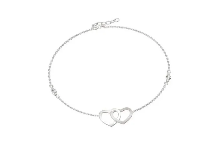 Sterling Silver Intertwined Heart Anklet Bracelet with S925 Hallmark