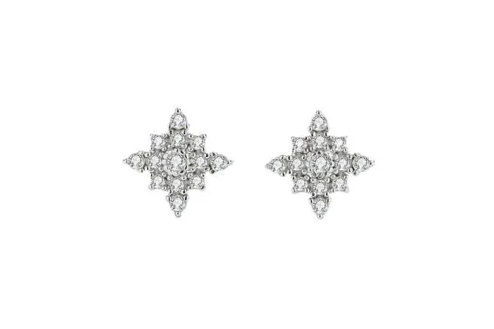 Sterling Silver Star Cluster Stud Earrings S925 – Hypoallergenic Cubic Zirconia Studs, White Gold Finish