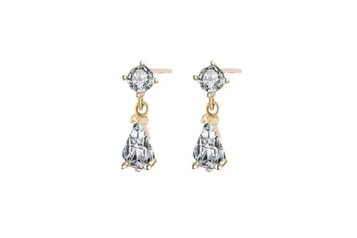 Sterling Silver Teardrop Drop Earrings – 14K Gold Plated, Hypoallergenic, Lightweight Statement Dangles with Cubic Zirconia