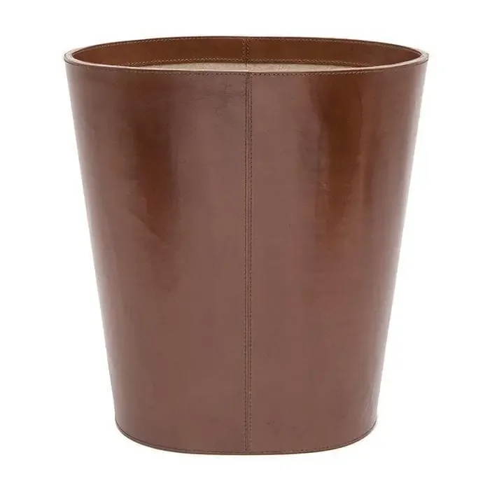 Stirling Tobacco Full-Grain Leather Oval Wastebasket
