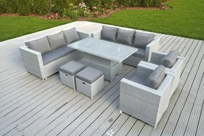 Stunning Light Grey Rattan Sofa Set: Chair, Table & Stool