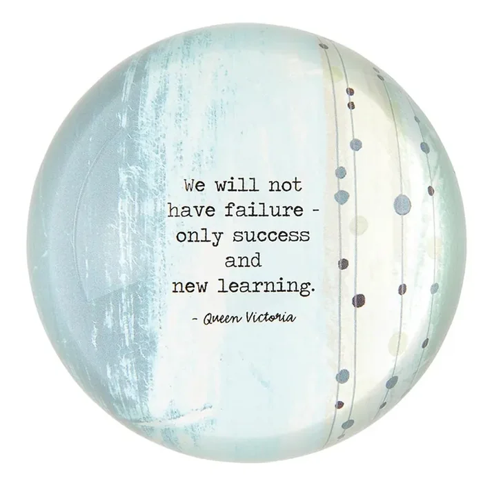 Success And New Learning Glass Dome Paperweight Paper Document Holder 3″