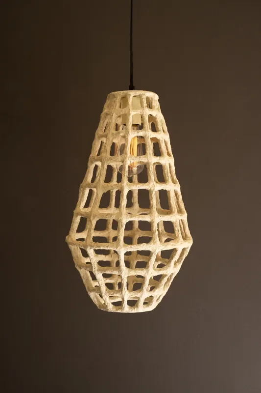 Tall Paper Mache Grid Pendant Light