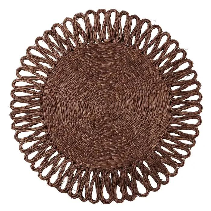 Teigan Brown Floral Design Abaca Round Placemat Set of 4