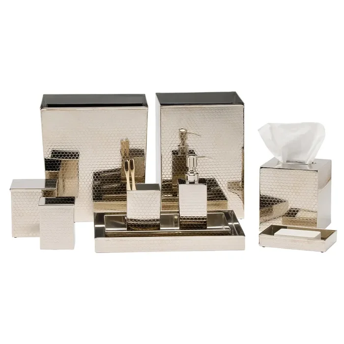 Temara Honeycomb Textured Stainless Steel Bathroom Accessories (Shiny Nickel)