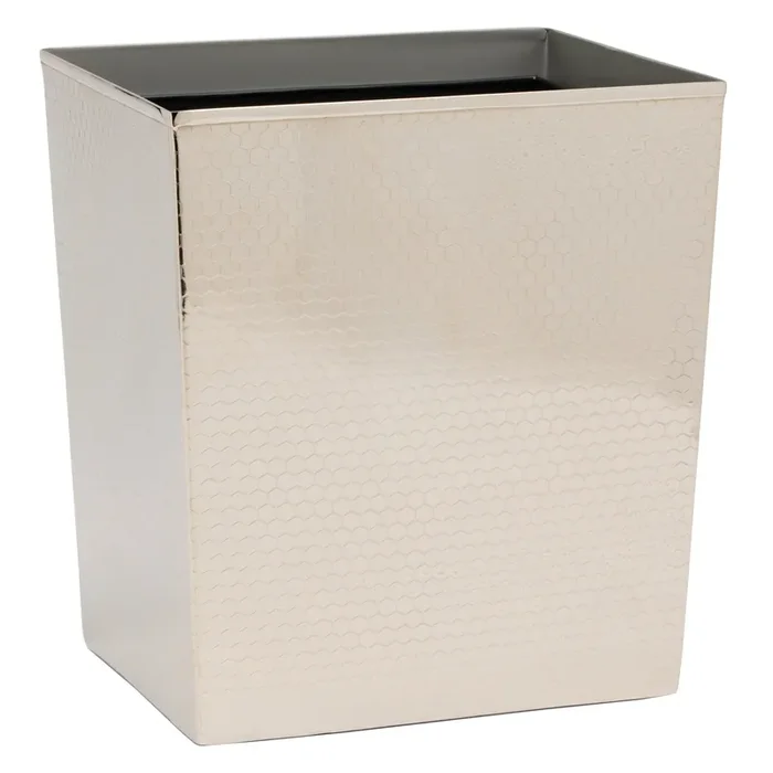 Temara Honeycomb Textured Stainless Steel Rectangle Wastebasket (Shiny Nickel)