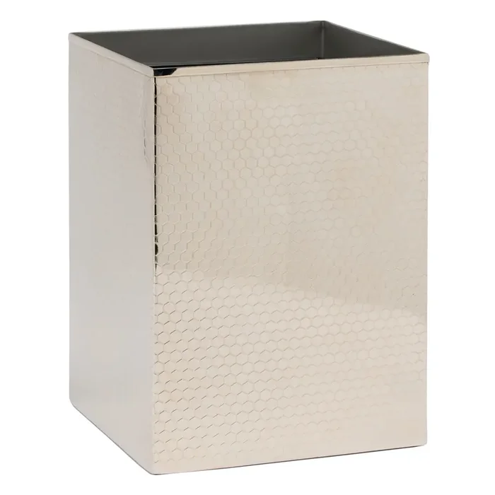 Temara Honeycomb Textured Stainless Steel Square Wastebasket (Shiny Nickel)