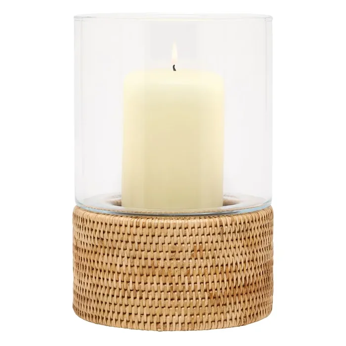 Teni Natural Wicker Large Hurricane Candle Holder Set/2