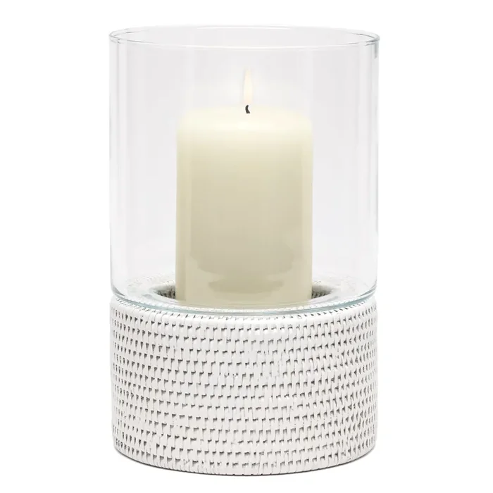 Teni Natural Wicker Large Hurricane Candle Holder Set/2 (White)