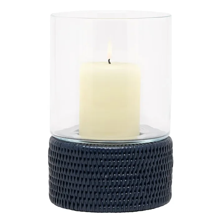 Teni Natural Wicker Small Hurricane Candle Holder Set/2 (Midnight Blue)