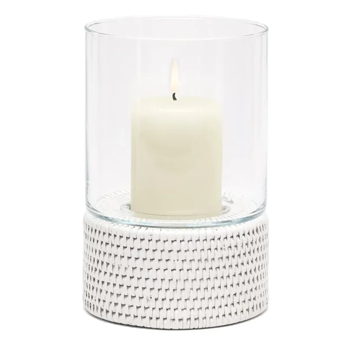 Teni Natural Wicker Small Hurricane Candle Holder Set/2 (White)