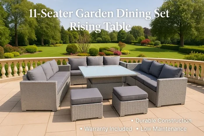 The Ultimate 11-Seater Outdoor Dining Set with Transformative Rising Table
