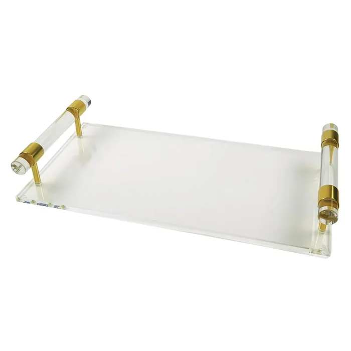 Tizo Design Lucite Serving Tray with Clear Cylinder Handles