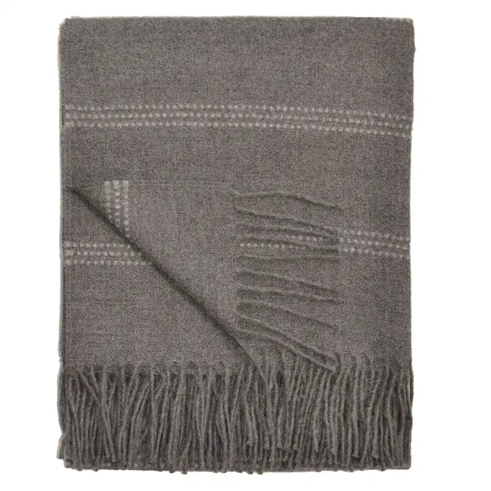 Treble Shadow Grey with Grey Dot Stripes Baby Alpaca Throw