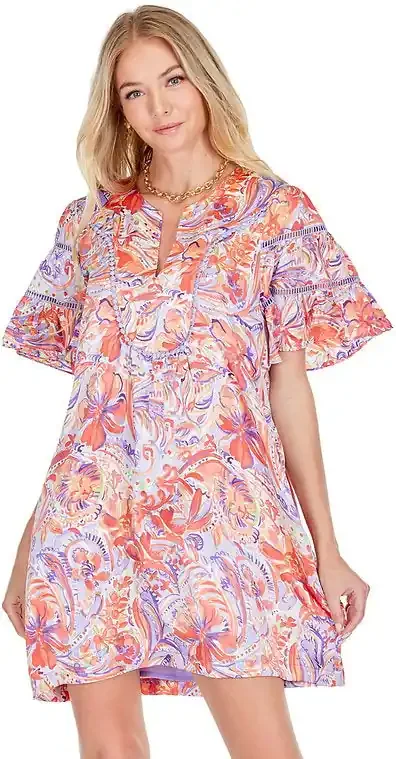 Trim Flare Sleeve Dress Calypso