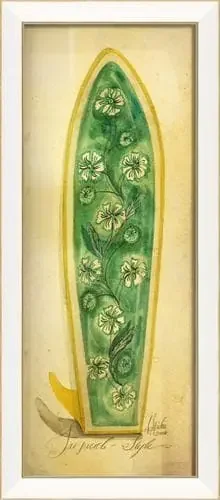 Tropical Style Surfboard Framed Print 11″ x 26″