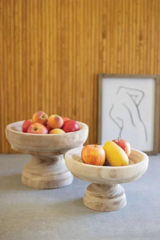 Turned Wooden Compotes Set Of Two