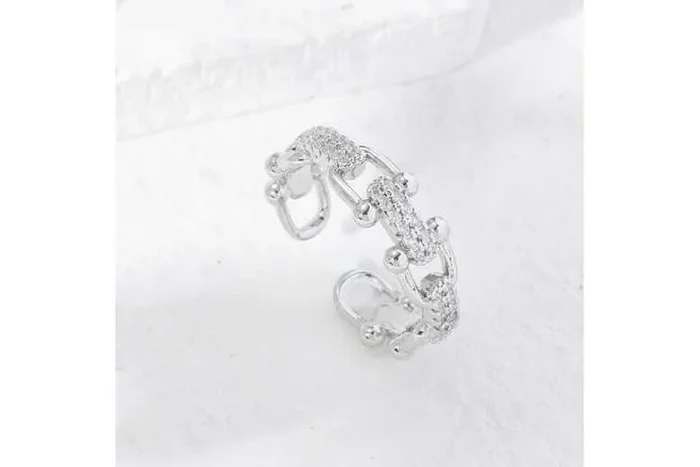 U Linked Crystal Silver Tone Adjustable Ring