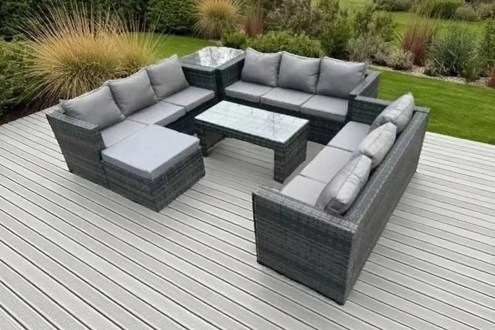 U-Shaped Rattan Garden Oasis Coffee Table & Stool Extravaganza