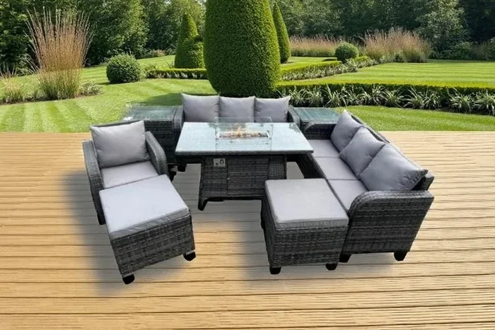 Ultimate 9-Seater Garden Set with Firepit & Comfy Sofa