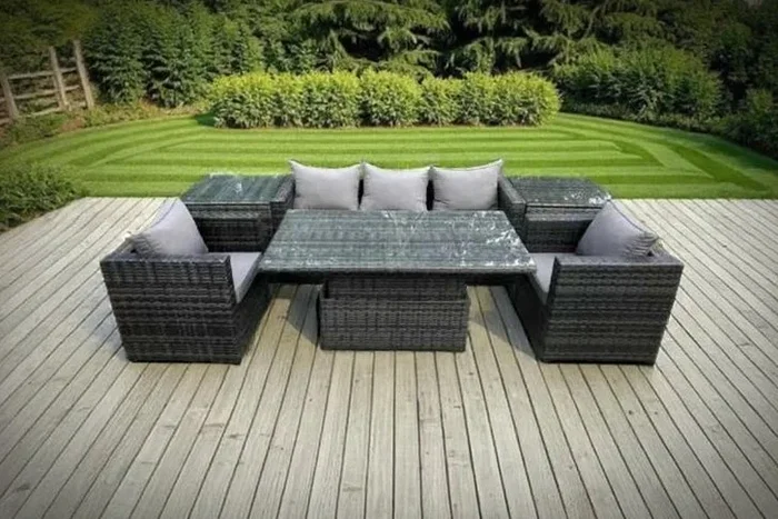 Ultimate Versatile Rattan Sofa Set with Adjustable Table