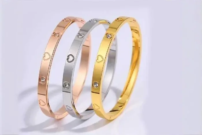 Unisex Adjustable Titanium Steel Diamond Cuff Bracelet – Gold, Rose Gold & Silver