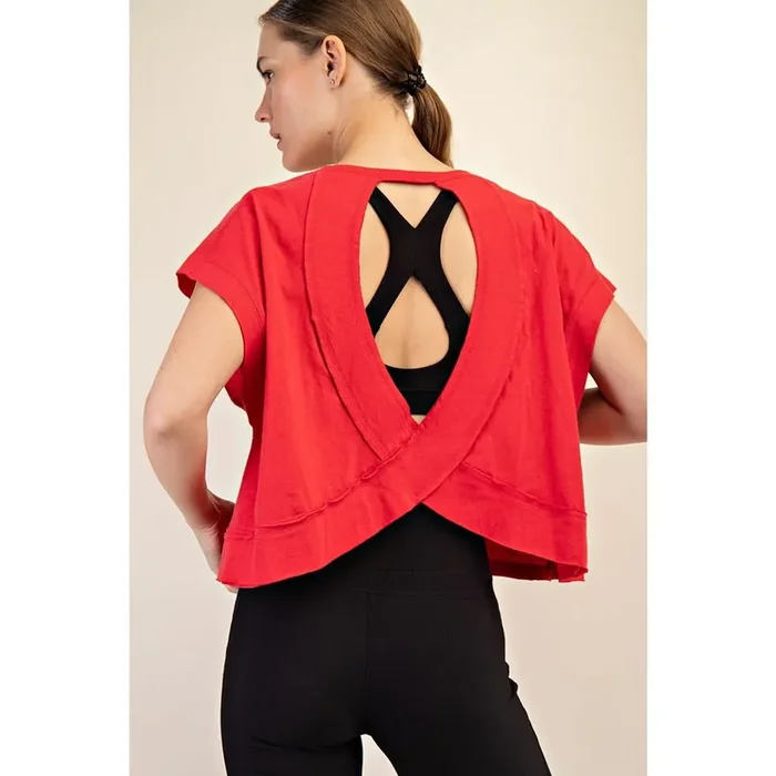 Use Me Cotton Slub Open Back Top • Red