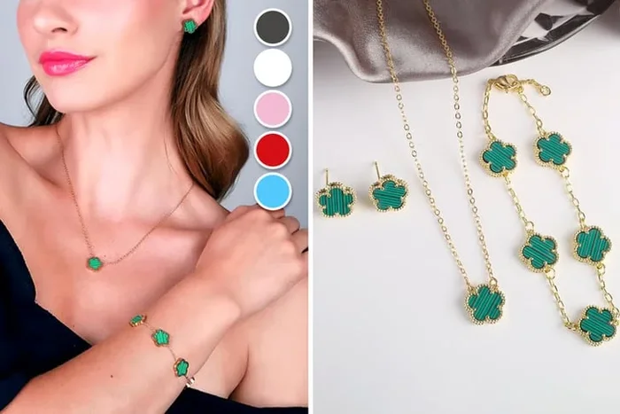 Van Cleef Inspired Women’s 3-Piece Jewellery Set – Alloy, Multi-Colour, Coordinated Accessories