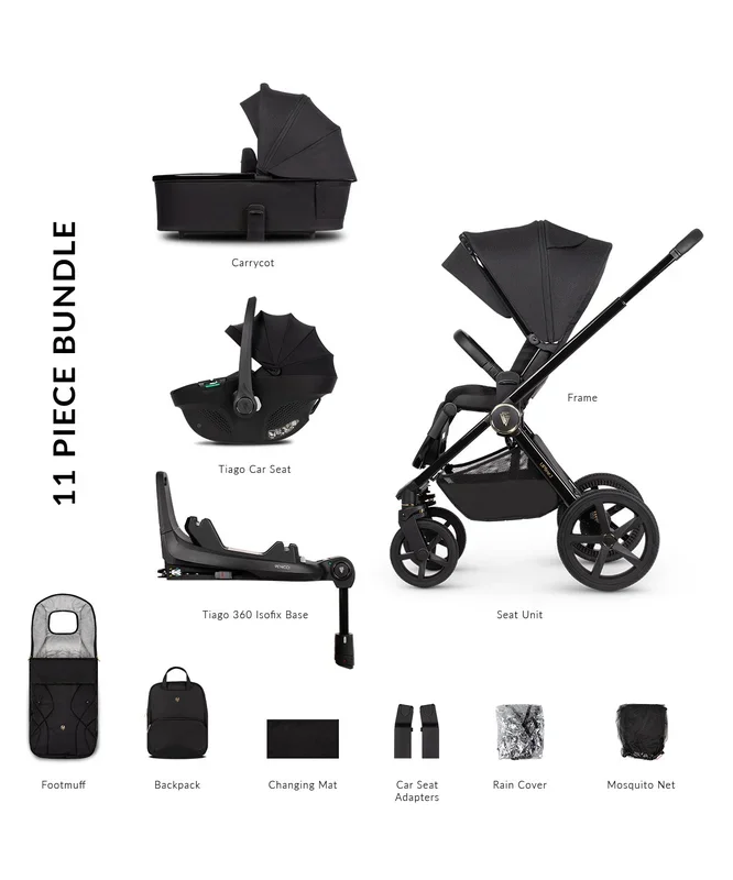 Venicci Upline 2 3-in-1 Tiago + 360 Base Travel System | All Black