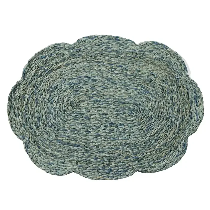 Vera Oval Mixed Blue Flower Raffia Placemat Set of 4