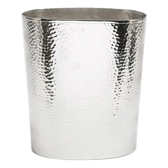 Verum Hammered Metal Oval Waste Basket – Shiny Nickel