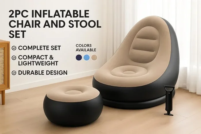 Vibrant 2-Piece Inflatable Chair & Stool Set with Electric Pump – 3 Colors!