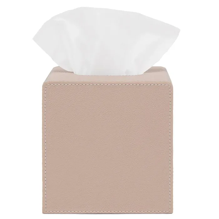 Victoria Full-Grain Leather Tissue Box (Dusty Rose)