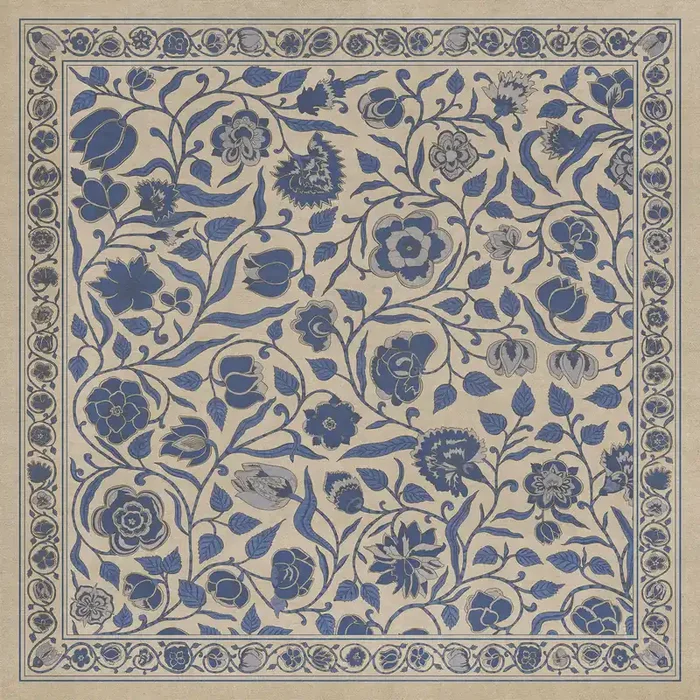 Vintage Vinyl Floorcloth Mat (Williamsburg – Antique Floral – A Solemn Soul)