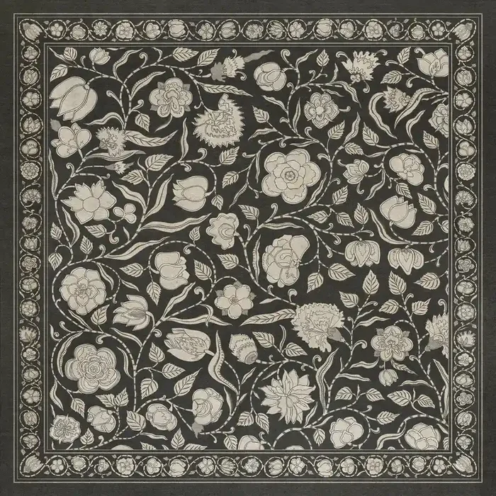 Vintage Vinyl Floorcloth Mat (Williamsburg – Antique Floral – My Dear And Loving Husband)