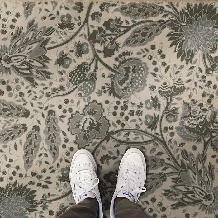 Vintage Vinyl Floorcloth Mat (Williamsburg – Garden Gate – The Skeleton in Armor)