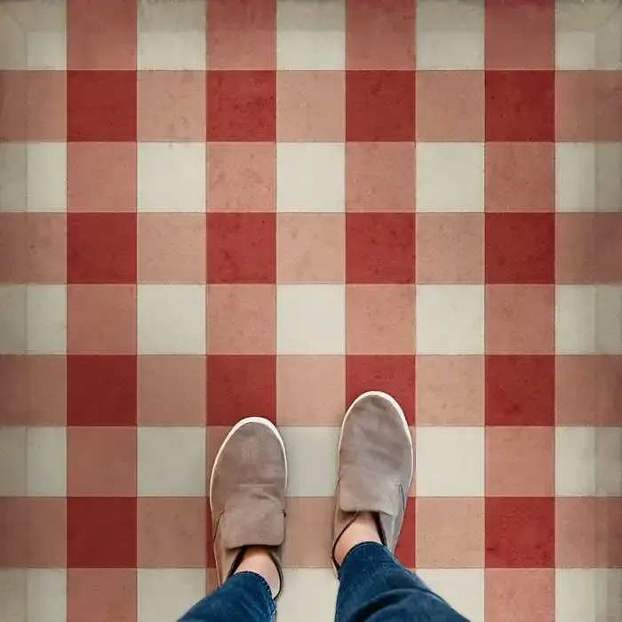 Vintage Vinyl Floorcloth Mats (Williamsburg – Gingham Canvas – Red)
