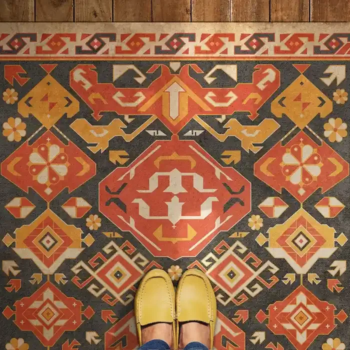 Vintage Vinyl Floorcloth Mats (Williamsburg – Traditional – Paprika)