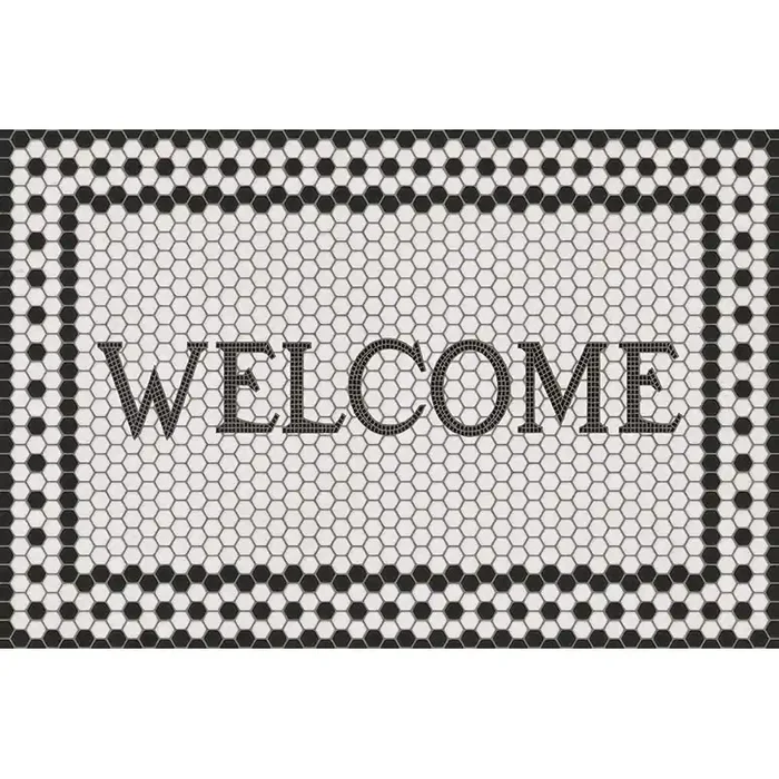 Vintage Vinyl Floorcloth Mosaic Customized Mat – 8th Avenue 24×36 (Welcome)