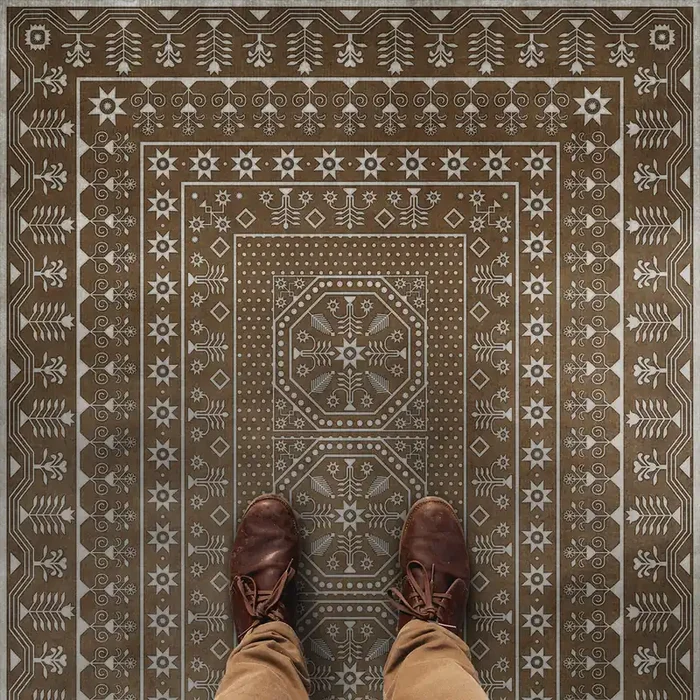 Vintage Vinyl Floorcloth Rug (American Folk Art Museum – Embroidery – The Tale Untold)