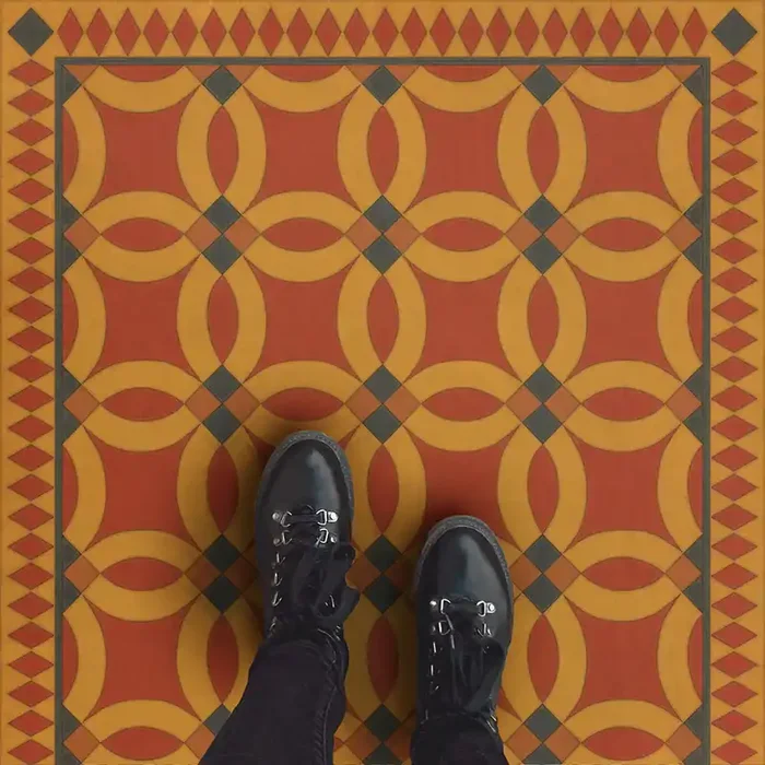 Vintage Vinyl Floorcloth Rug (American Folk Art Museum – Wedding Ring – Persephone)