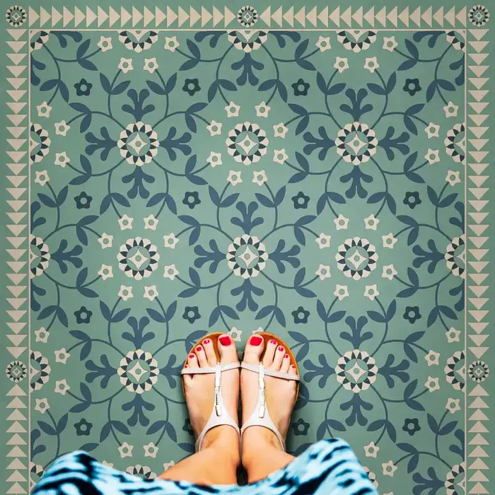 Vintage Vinyl Floorcloth Rug (Folk Art Museum – Whig Rose – Life is a Journey)