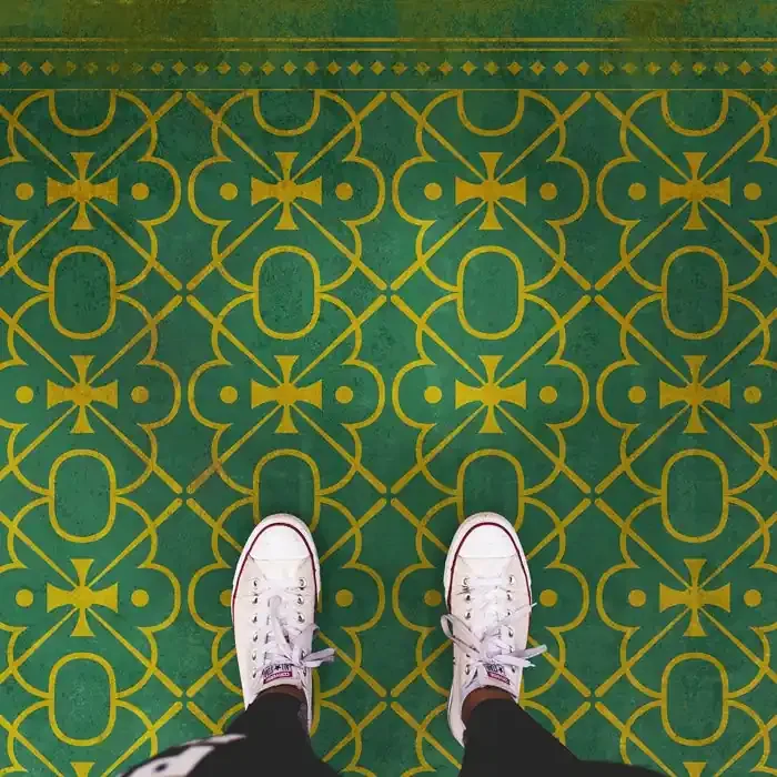 Vintage Vinyl Floorcloth Rug (Pattern 05 Mr Green)