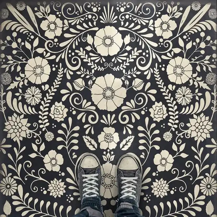 Vintage Vinyl Floorcloth Rug (Pattern 36 Saboteur)