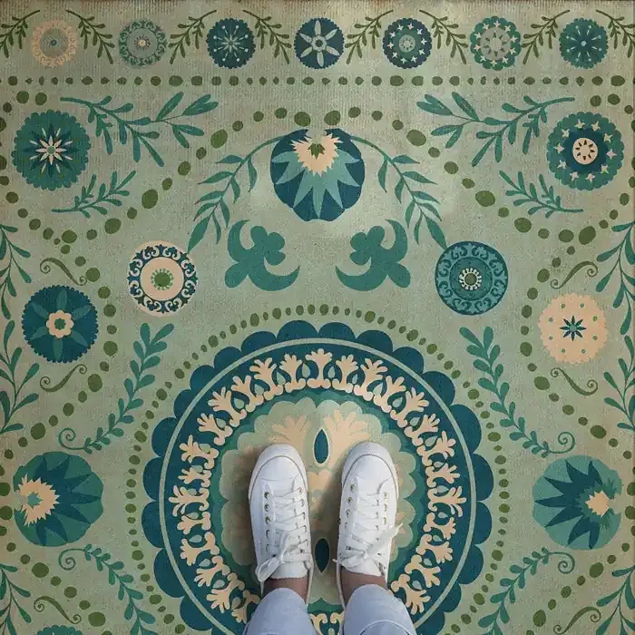 Vintage Vinyl Floorcloth Rug (Pattern 38 Boho Blue)