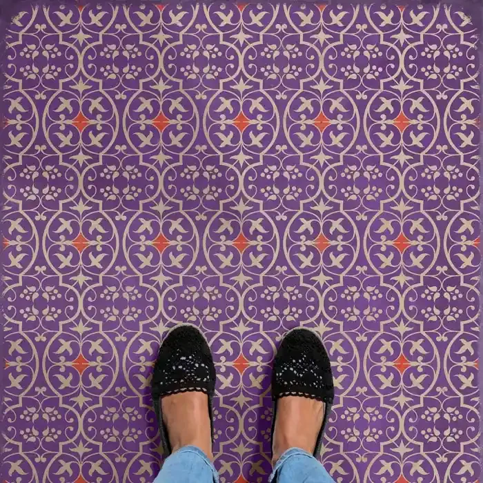 Vintage Vinyl Floorcloth Rug (Pattern 51 I Shall Wear Purple)